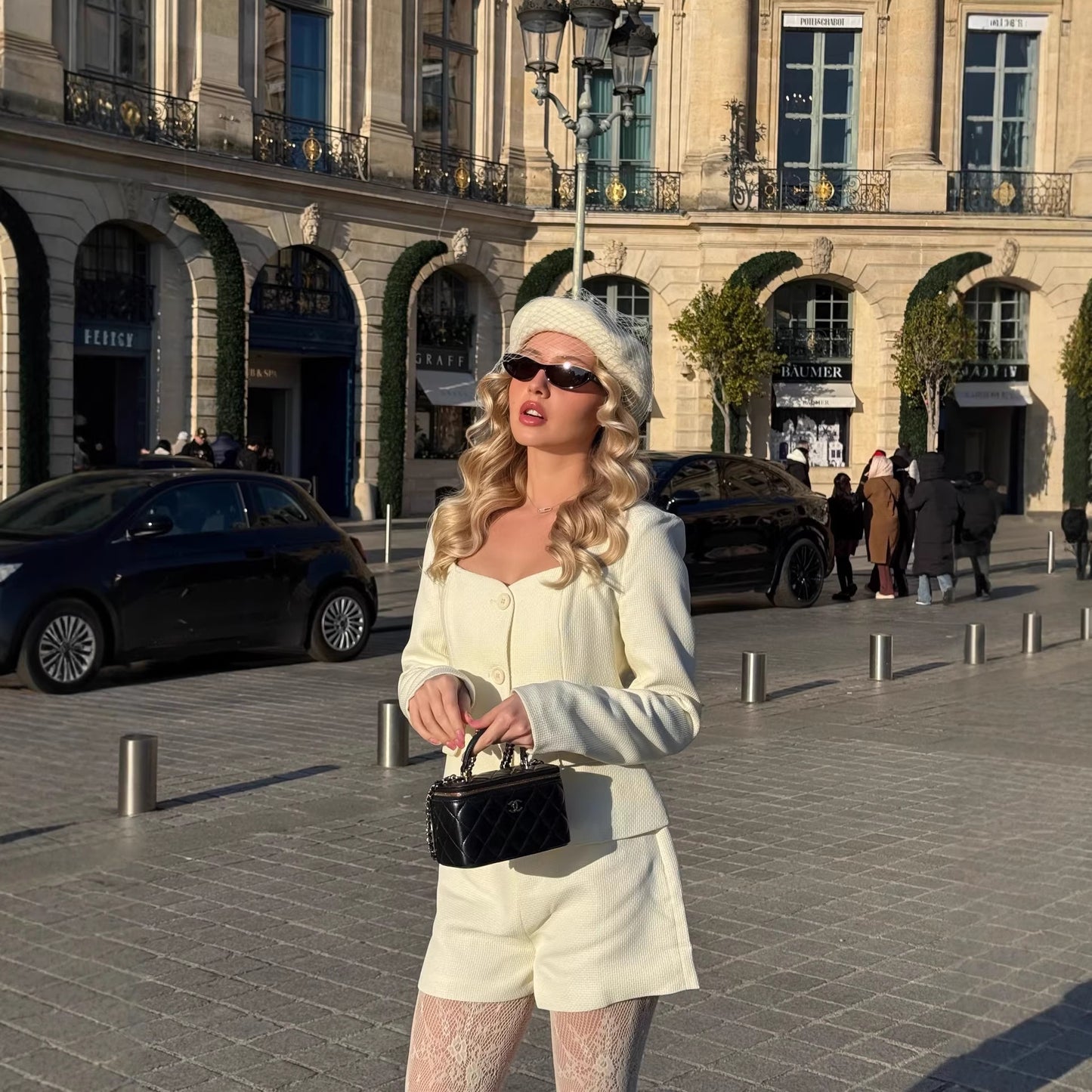 Womens Two-Piece Set Long-Sleeve Top And High-Waisted Shorts