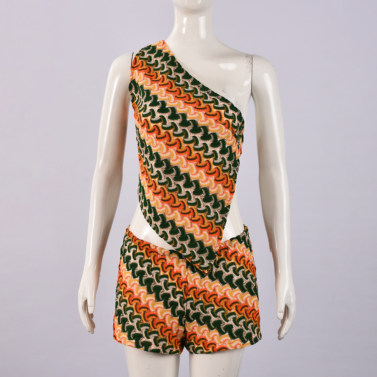 New Arrival Striped Knitted Shorts And Shoulder-Strapped Vest Set
