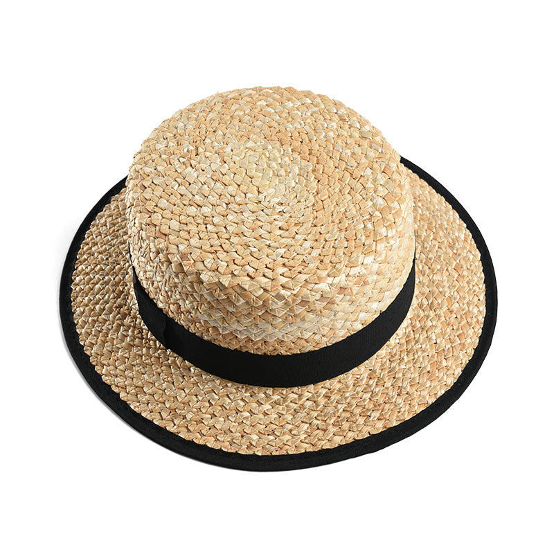 Natural Straw Flat Top Hat Ladies Beach Holiday Hat