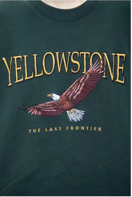 Eagle Embroidered Fleece Sweatshirt Round Neck Loose Jacket