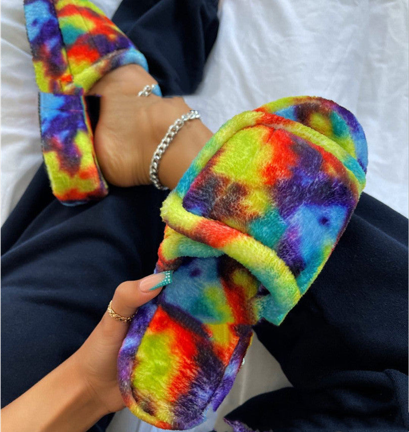 Furry Sandals And Design Thick-soled Wool Slippers