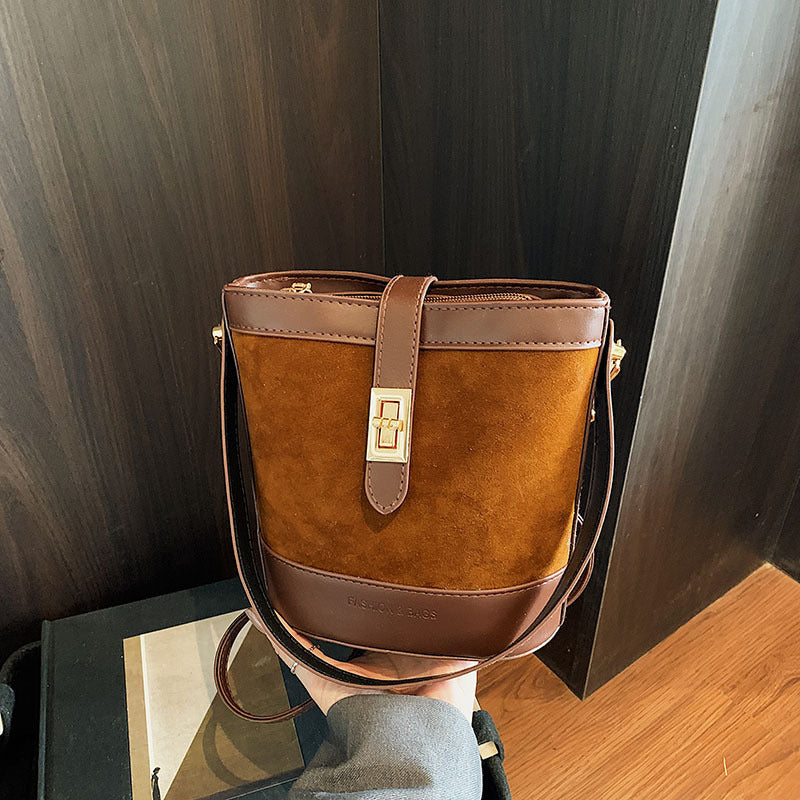 Suede Portable Bucket Bag Retro Crossbody