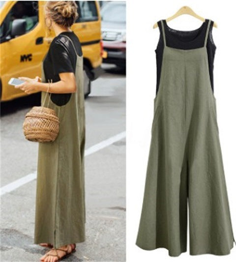 Simple Women's Wide-leg Suspender Jumpsuit