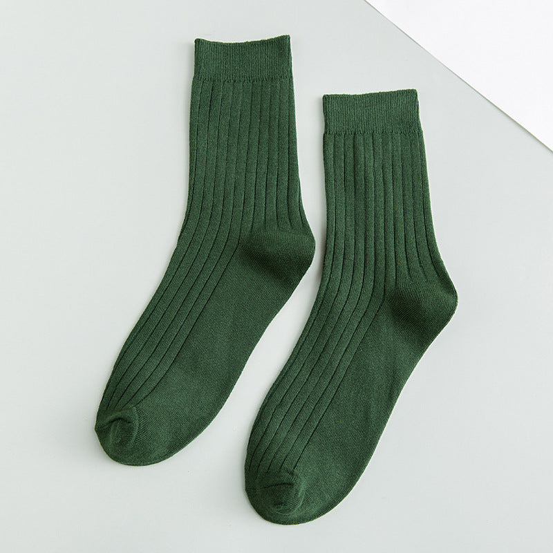 Men's Cotton Socks Solid Color Vertical Stripes Middle Tube