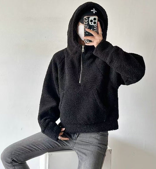 Girls Relaxed-fit Half-zip Faux Lambswool Hoodie