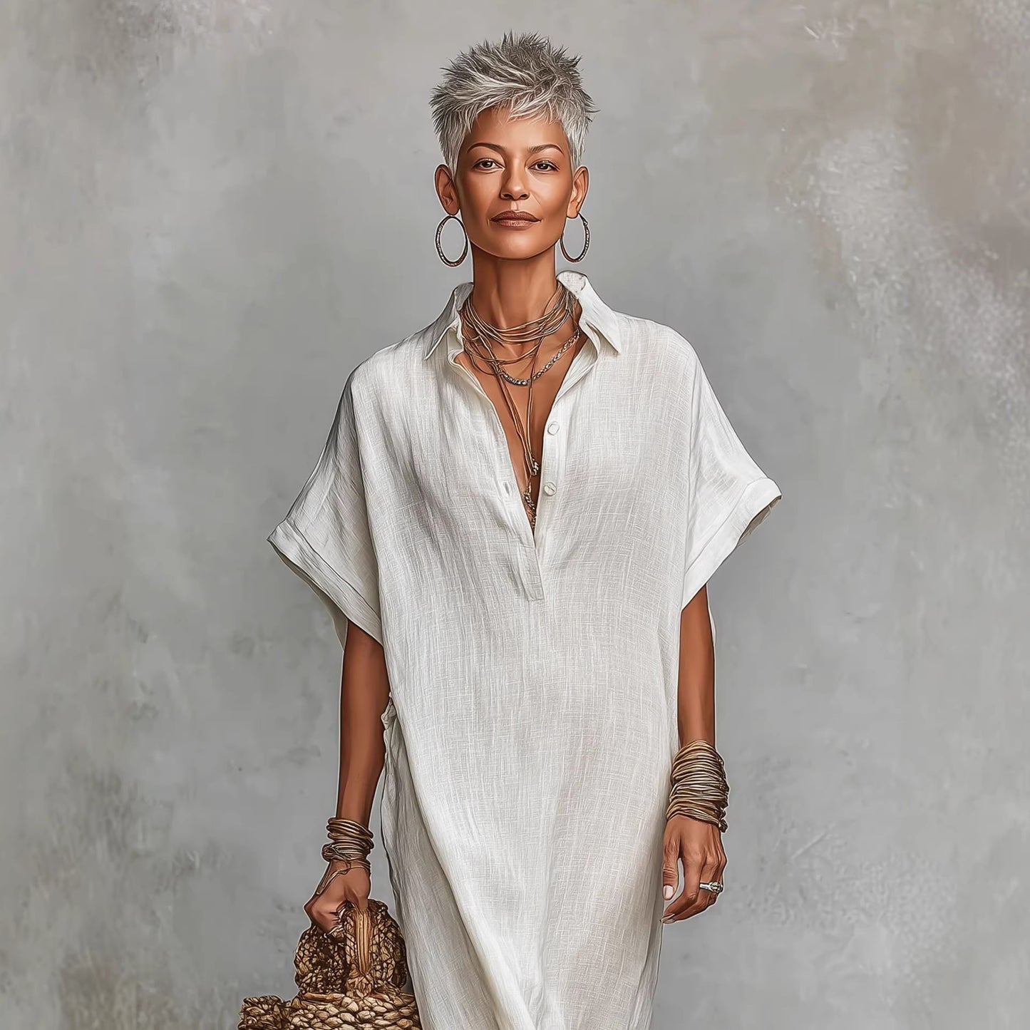 Womens Loose Long Batwing-Sleeve Dress