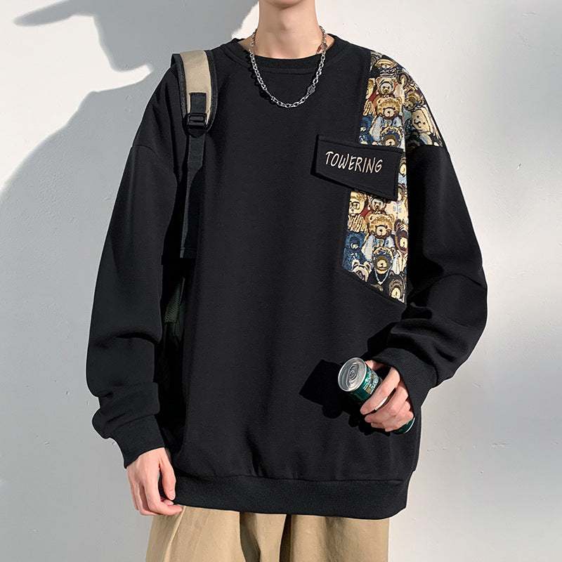 Amerikansk Retro Bamsebroderi Rundhalset Sweater