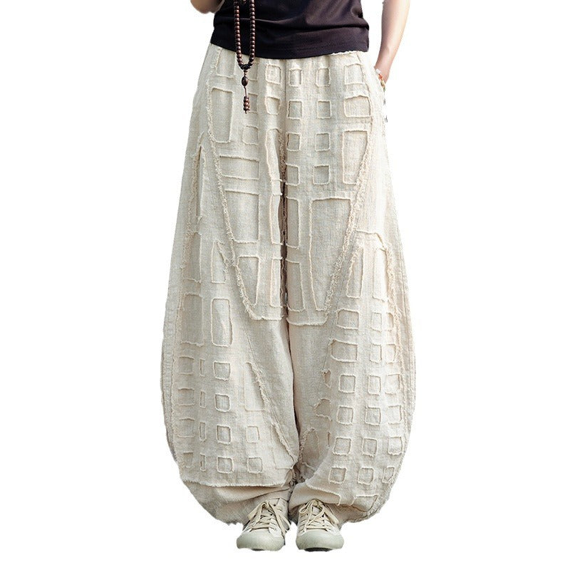 Natural Raw-edged Linen Meditation Bloomers For Everyday Wear