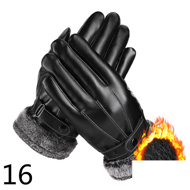 Men's Winter Riding Plus Velvet Thick Windproof Leather Gloves