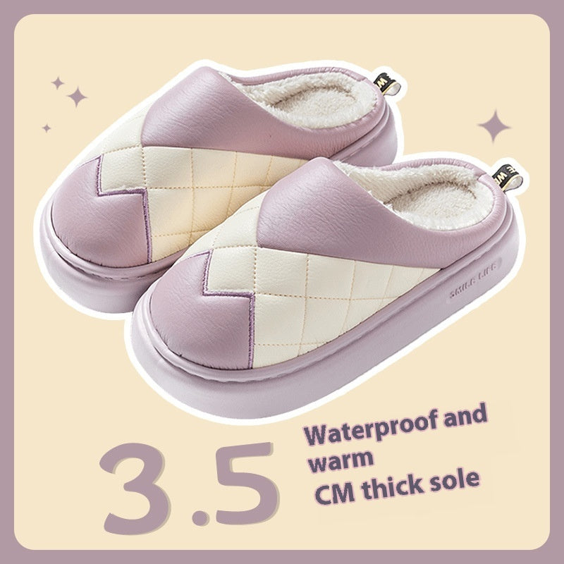 PU Cotton Slippers Women's Autumn And Winter Waterproof