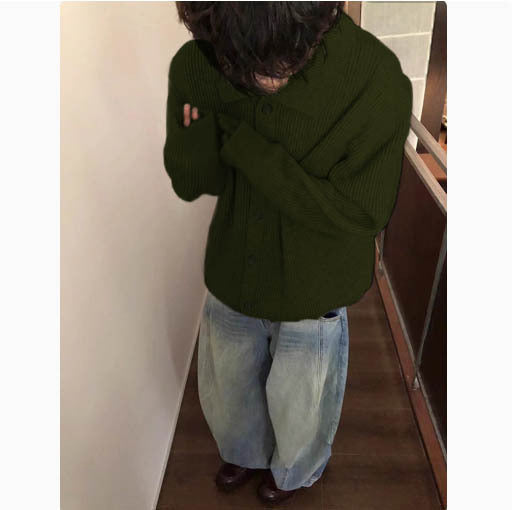 Autumn Winter Men's Wool Neck Knitted Cardigan Coat