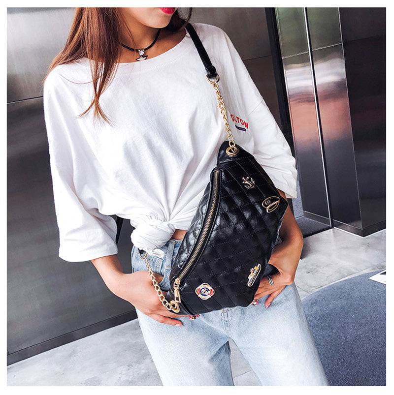 One-Shoulder Chest Seal Letter Chain Diagonal Bag