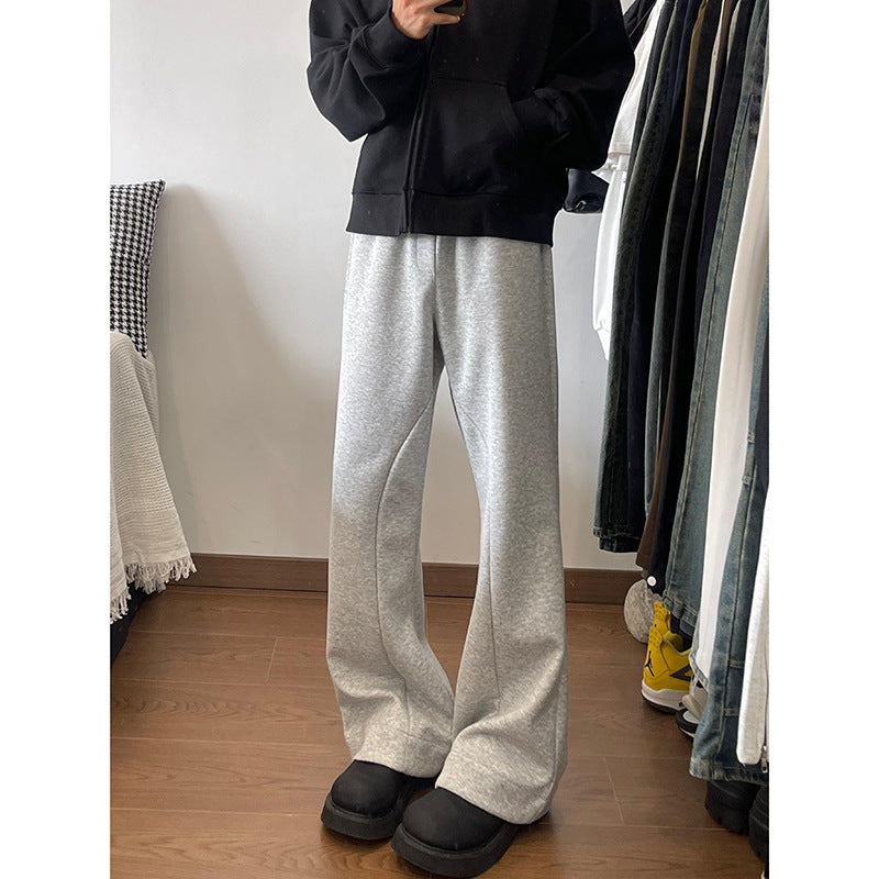 Light Gray Autumn Stitching Design Sense Flared Trousers