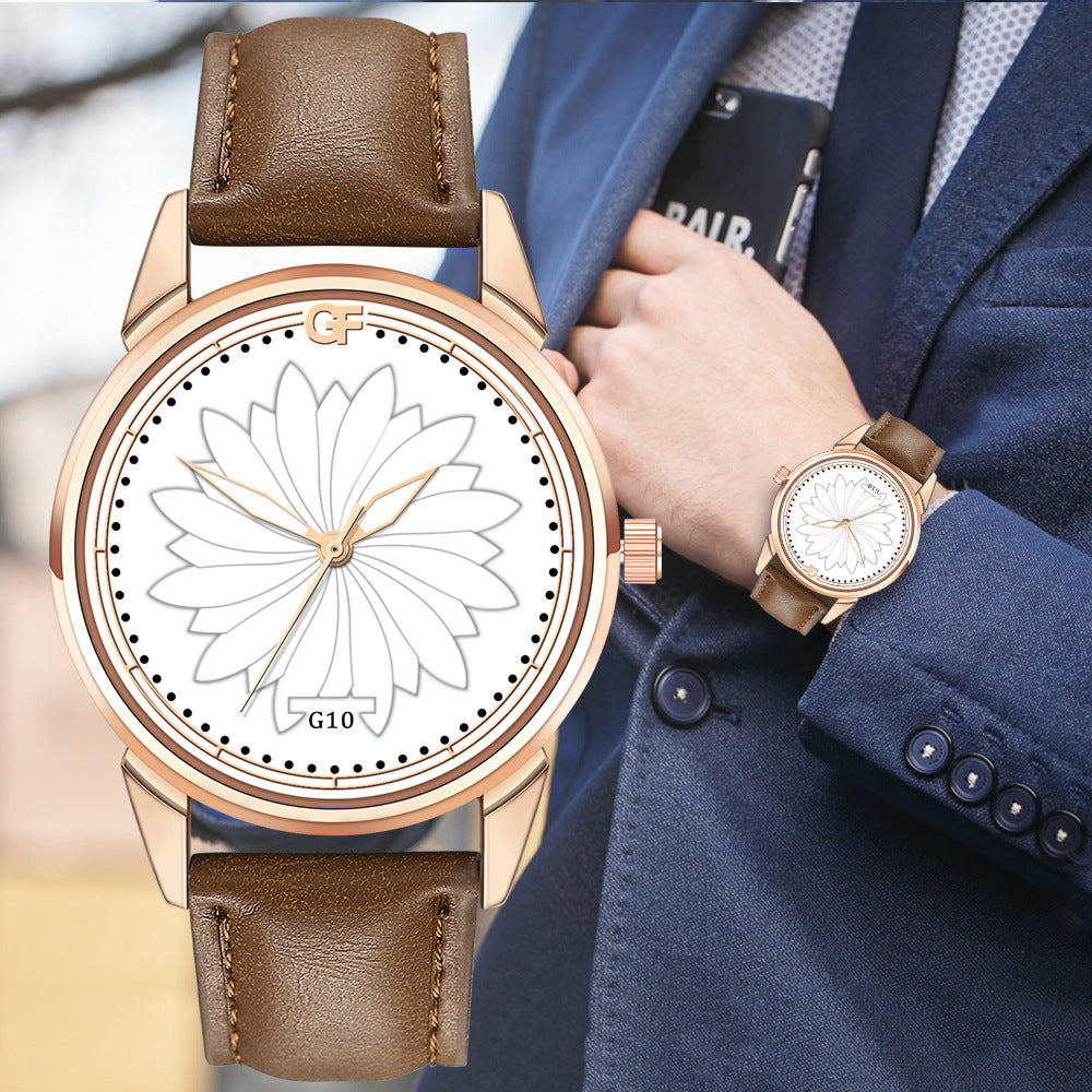 GF stainless steel leather quartz watch