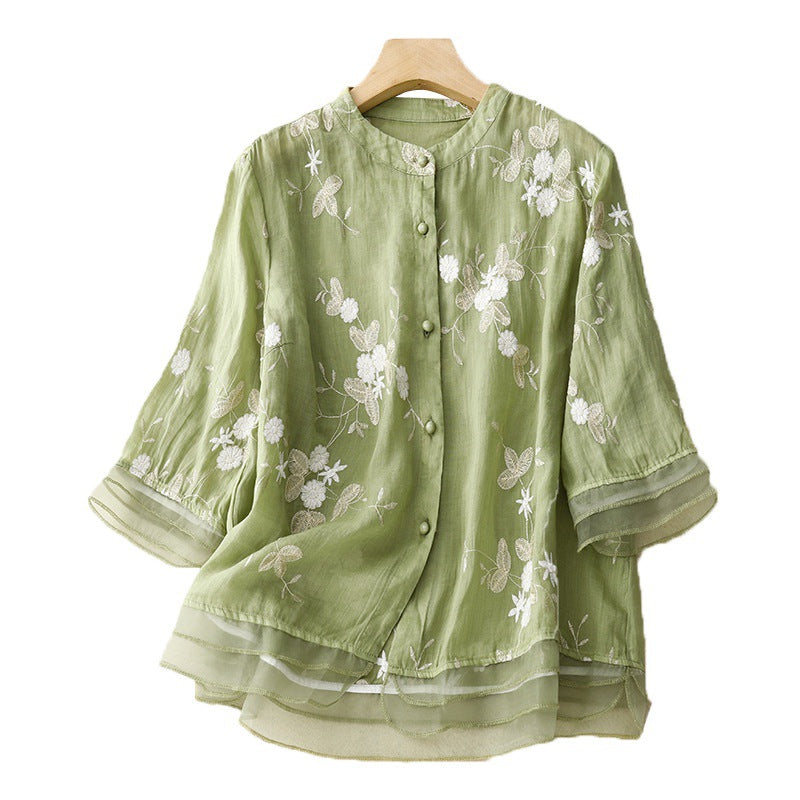Vintage Shirt Women's Artistic Yarn Embroidery