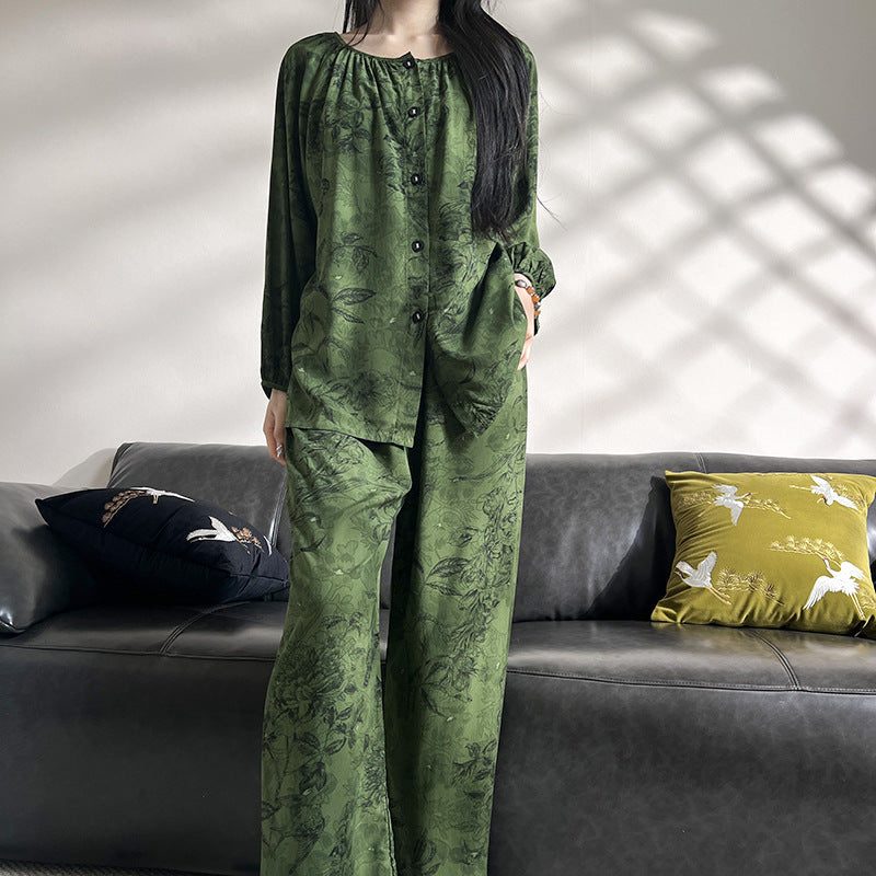 Løstsidende Loungewear Sæt til Kvinder med Lange Ærmer, Lange Bukser og Print