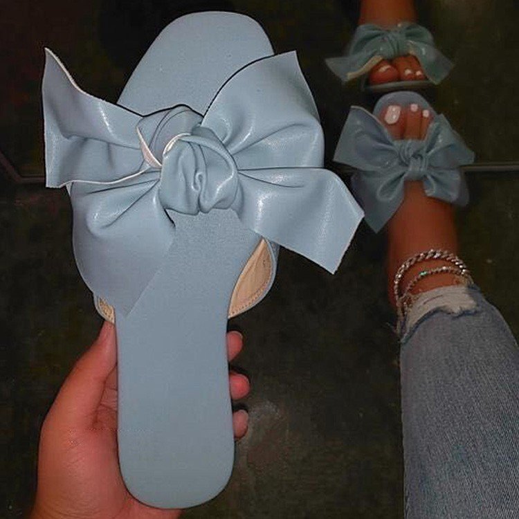 Flat-bottomed Large Size Casual Bowknot Water Breathable One-line Beach Slippers