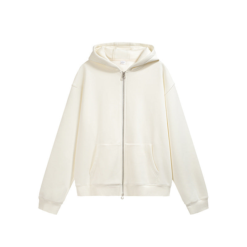 Flame Single-layer Fleece-lined Hooded Jacket Solid Color Double-headed Zipper Jacket