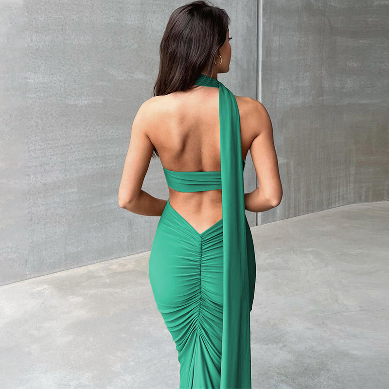 Fashion Backless Tube Top Slim Fit Pleated Skirt