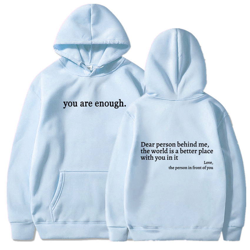 Letter Printing Drawstring Fleece-lined Hoodie