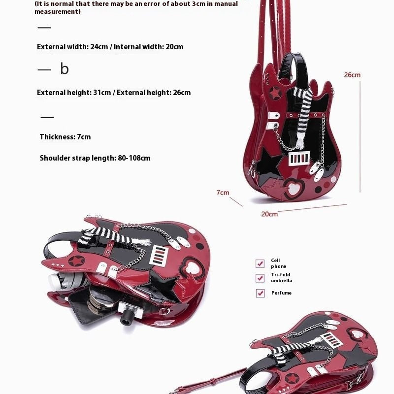 Kreativ Kontrastfarvet Sød Tørklæde To Skuldre Crossbody Guitar Rygsæk Sød