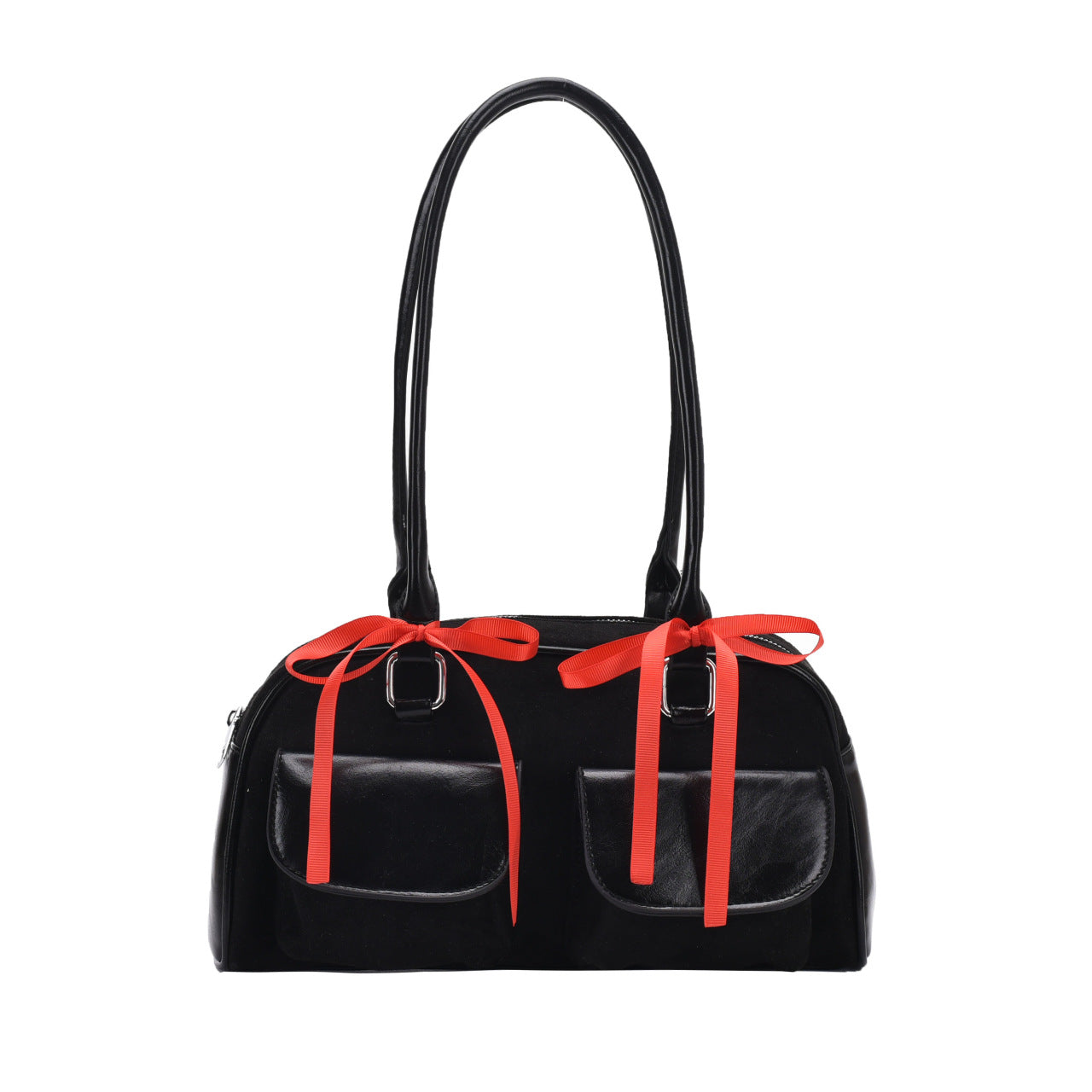 College Style Velvet Frosted Leather Bow Ribbon Commuter Bag Advanced Simple