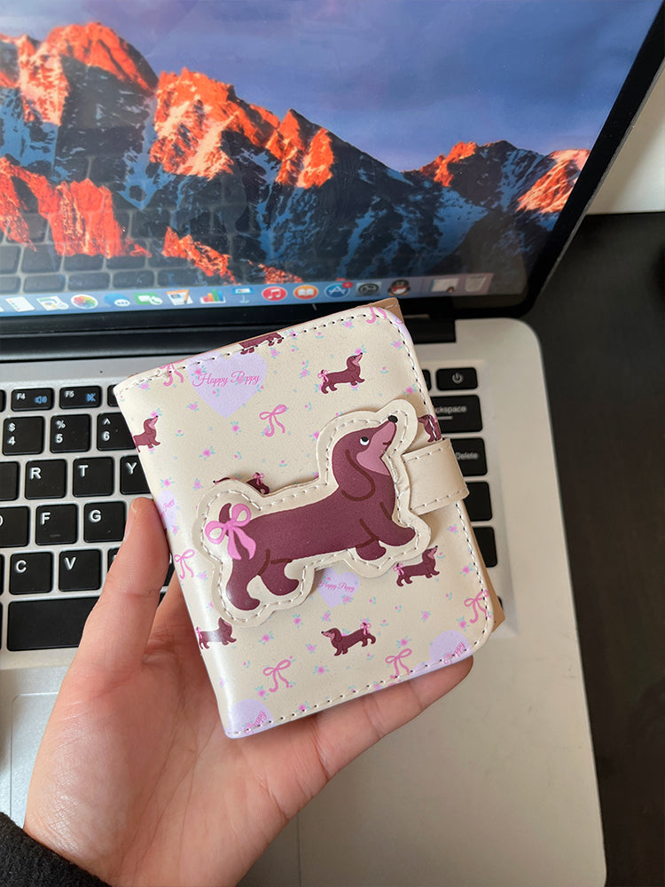 Large Capacity Multiple Card Slots Floral Dachshund Three-fold Wallet