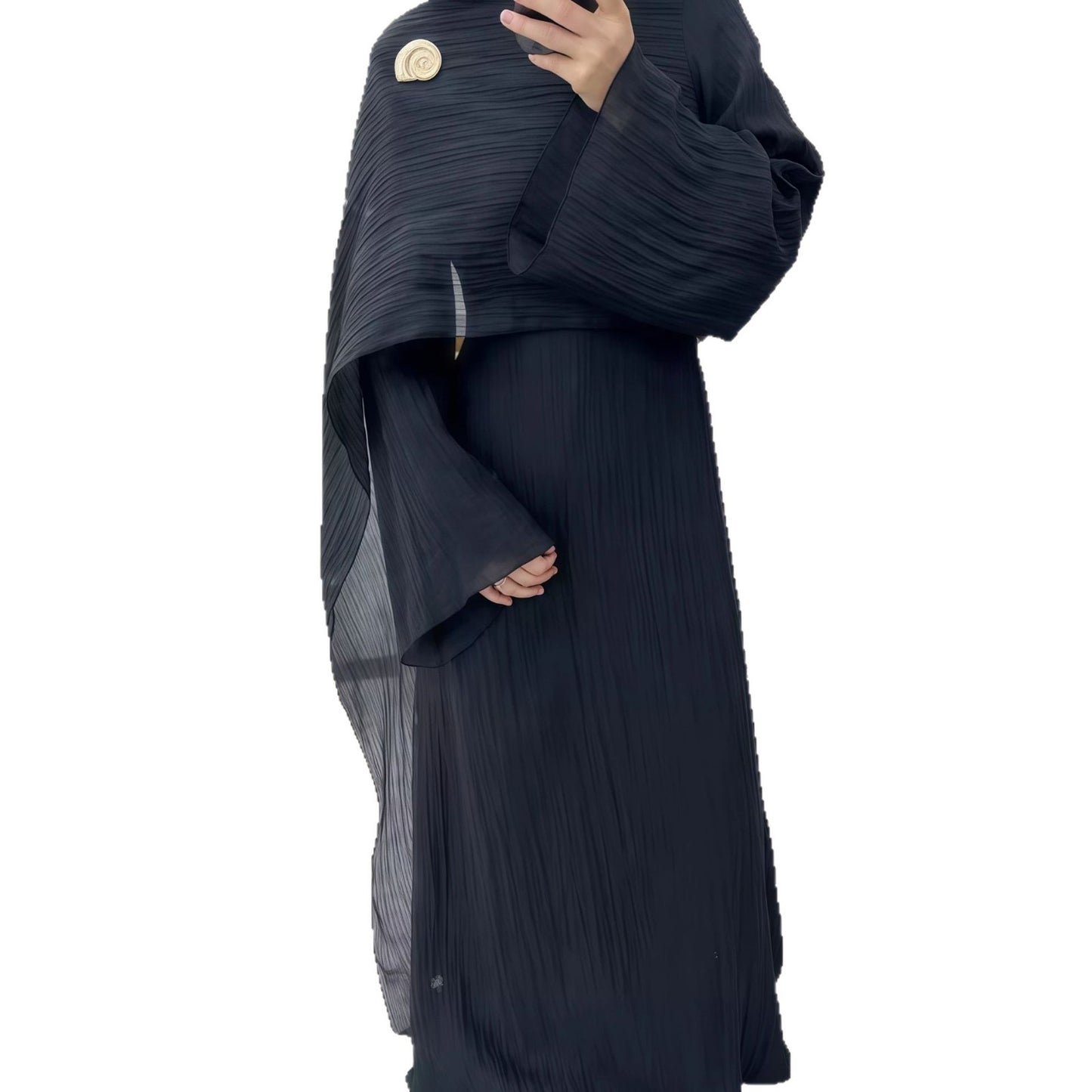 Women's Autumn Muslim Crew-Neck Pleated Long Skirt