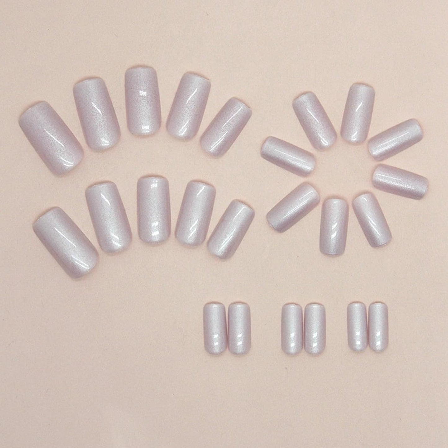 Press on Nails Medium Square Chrome Acrylic Glossy Glue on Artificial Squoval Aurora Pearl Flash Stick on False Nails with Design 24 Pcs