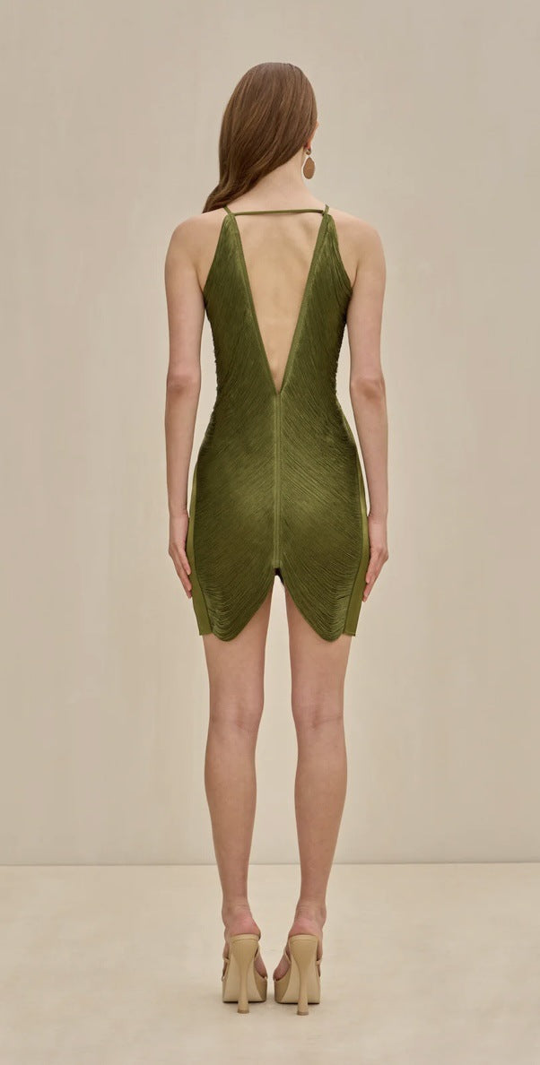 Euro-American Cross-Border Fashion Tassel Halterneck Backless Dress