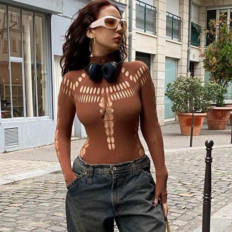 Broken Spider Web High Neck Slim Fit One Piece Girl
