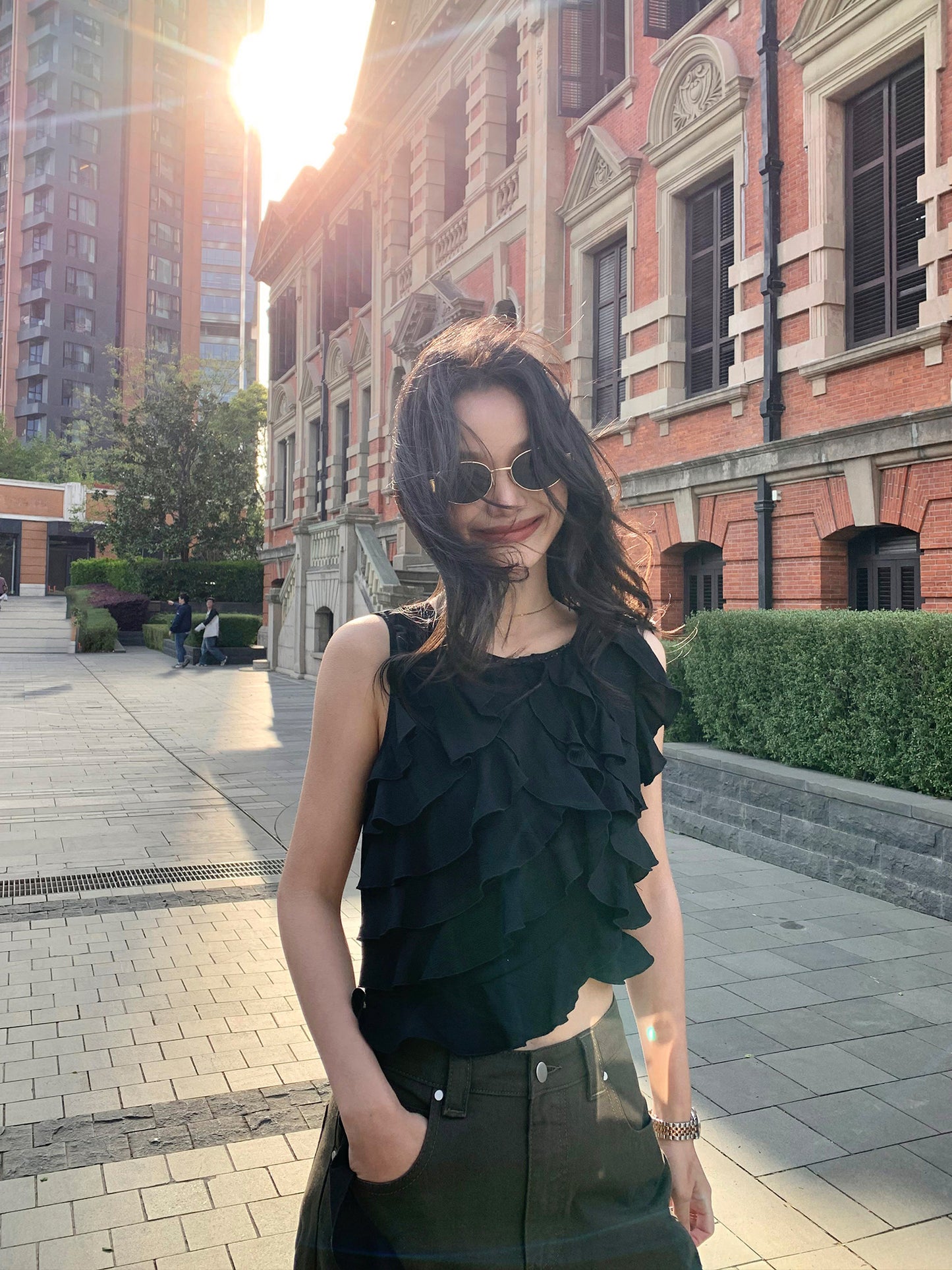 Irregular Ruffled Shirt Camisole Women's Sleeveless Blouse