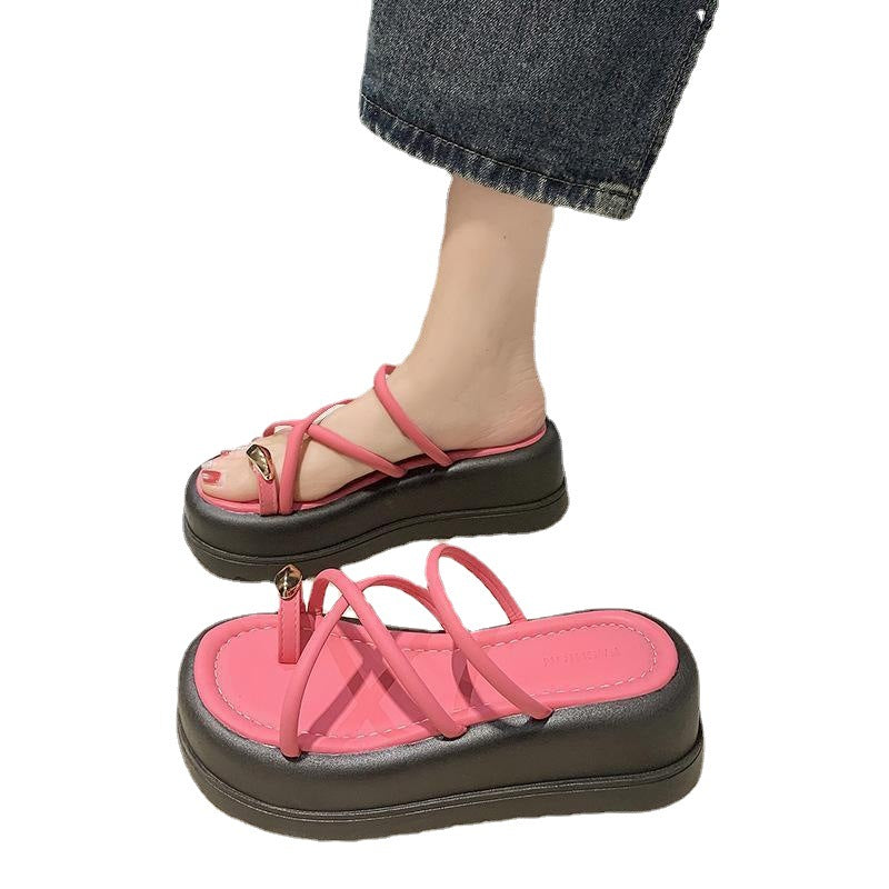 Women's Summer Outdoor Slippers Retro Easy Matching Platform Platform Toe Covering Western Style Sandals