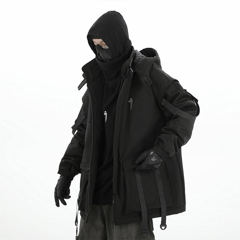 Winter New Functional Fan Moving Ribbon Hooded Cotton Jacket Men