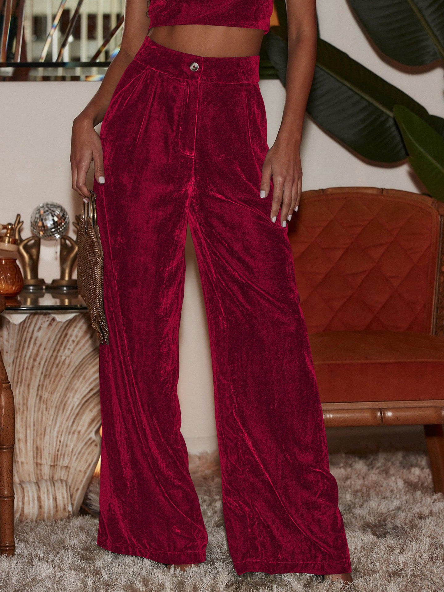 Women's Fashion Gold Velvet Drooping Wide-leg Pants