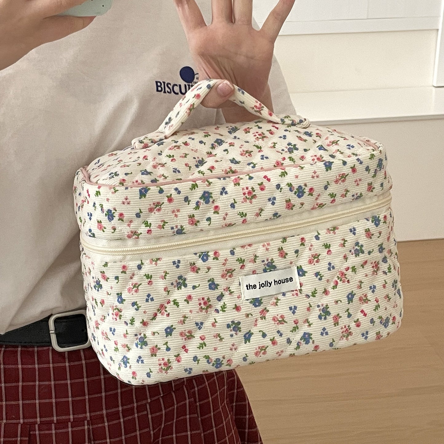 Women's Corduroy Pastoral Floral Cosmetic Bag