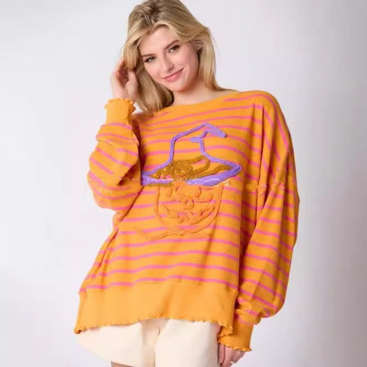 Dame Halloween Broderet Sweater Løs Casual Top