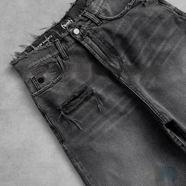 New Design Sense Ripped Burr Denim Shorts American Retro Washed Casual Loose Shorts