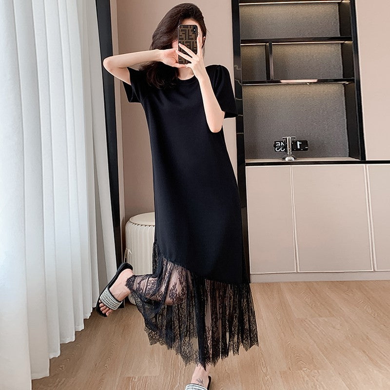 Womens Casual Slim-Fit Lace Short-Sleeve Dress