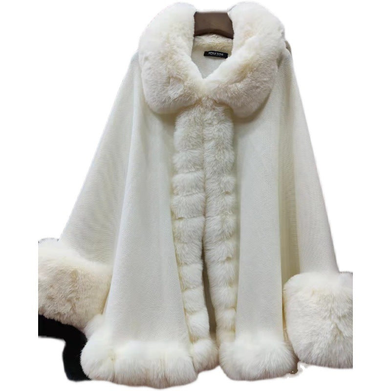Temperament Shawl Cloak Coat Fur Collar New Knitted Sweater Cardigan