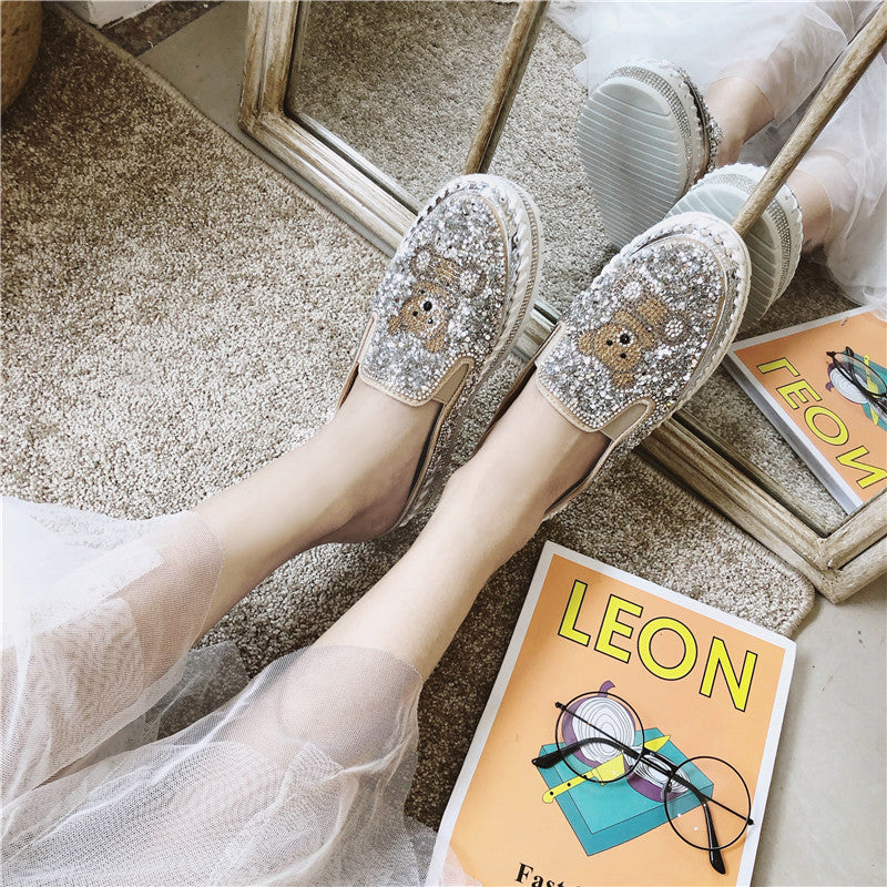 Korean Version Versatile Fashion Diamond Heelless Shoes
