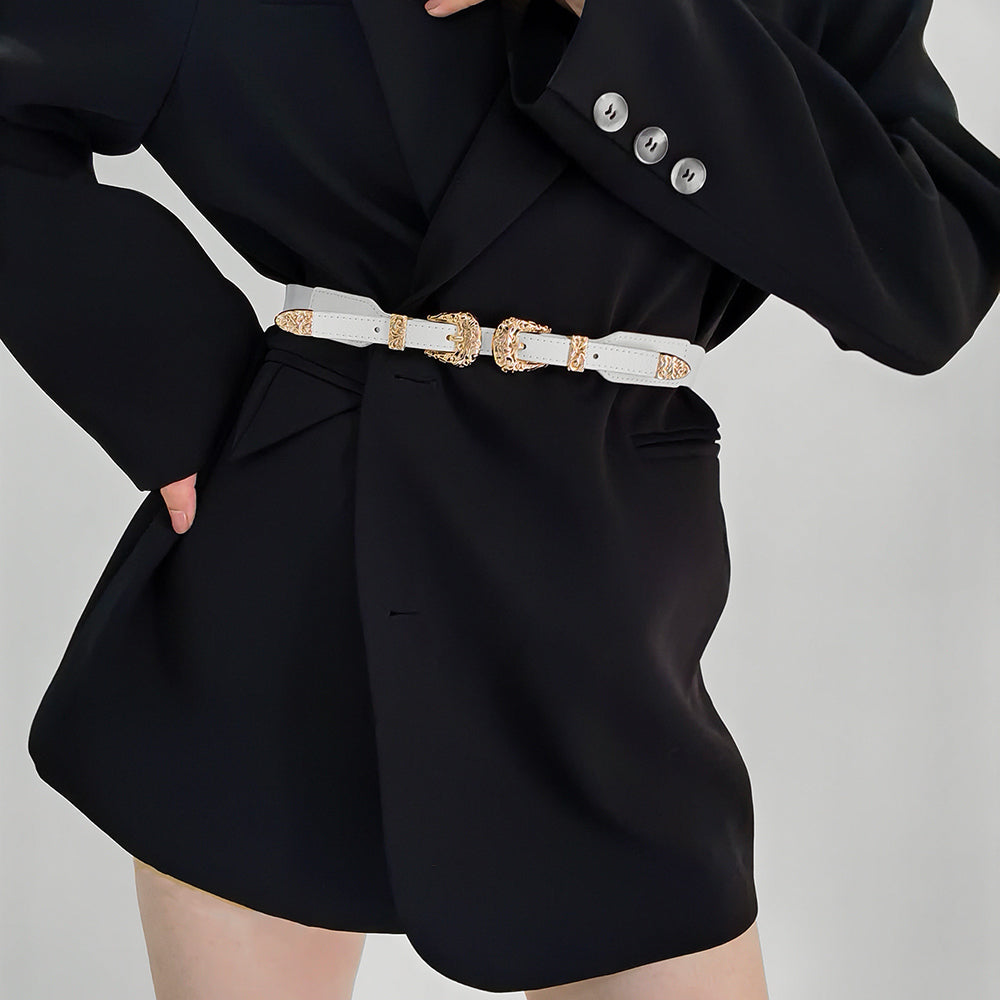 Retro Women's Thin Black Belt Decorative Coat Skirt Coat Fashion Hollowed Out Senior Sense Belt