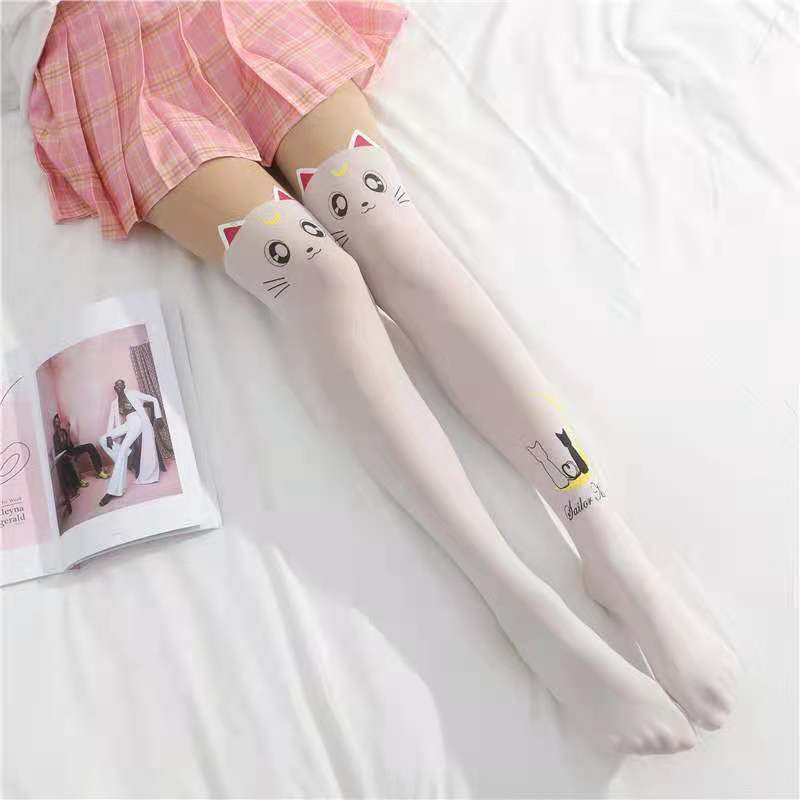 Japanese Fake High Tube Stitching Rompers Beautiful Girl Anime Cat Socks