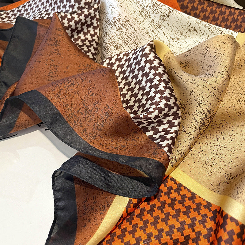 Houndstooth Color Matching New Silk Satin Scarf