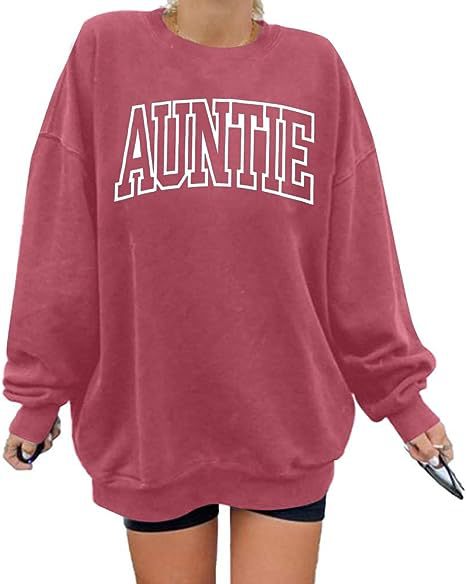 Sweatshirt, oversized rundhalset trøje, tante bogstavprint, lange manchetter