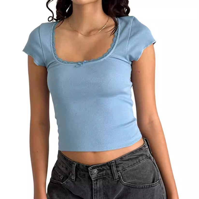 Women's Thread Outer Wear Solid Color Simple Short Sleeve