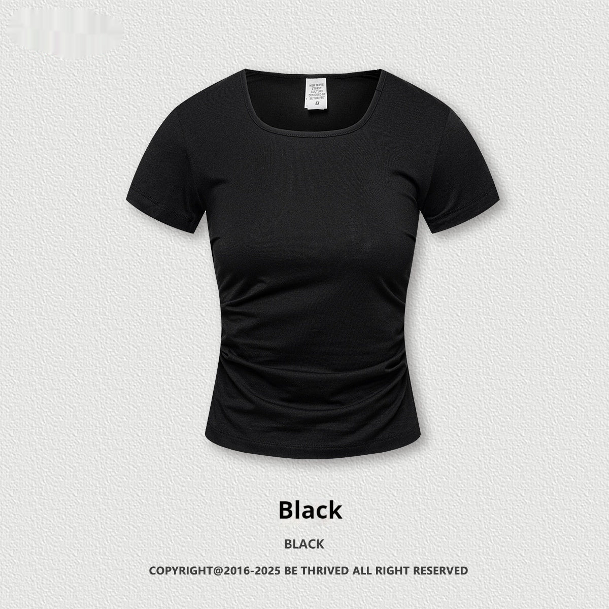 Solid Color Square Collar Shoulder Short Sleeve Slimming European And American