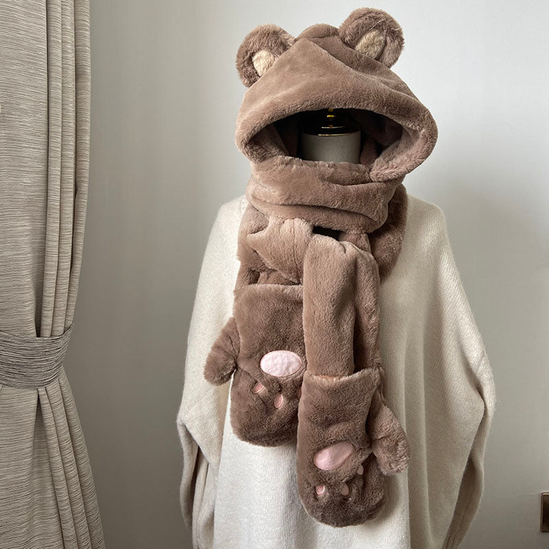Hat And Scarf All-in-one Set Warm Three-piece Set
