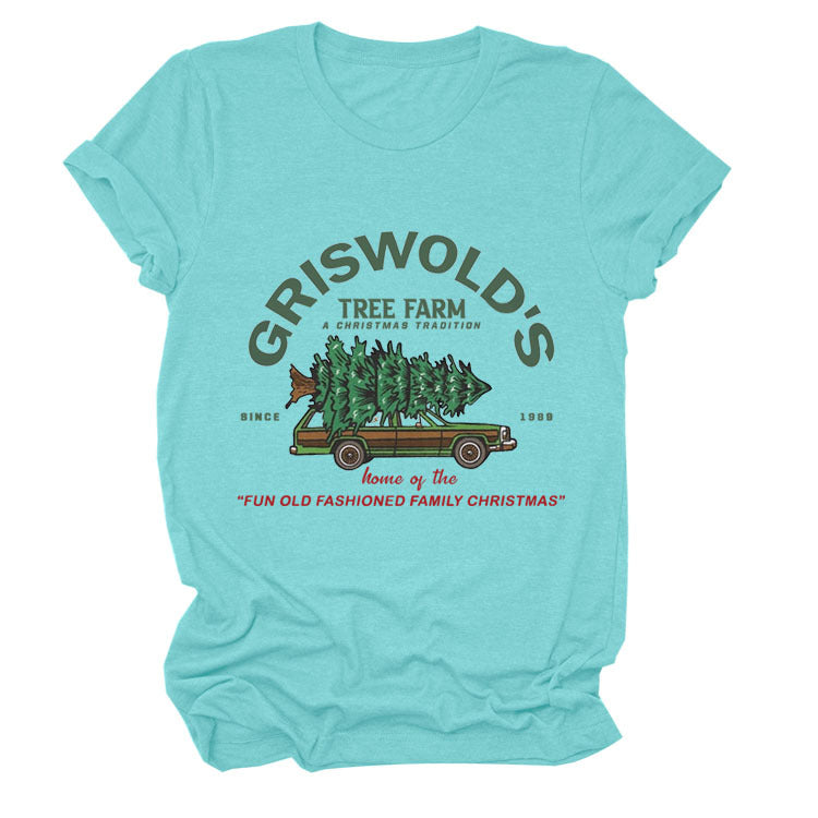Christmas Tree Letters Fashion Short-sleeved Christmas Round Neck Women's T-shirt