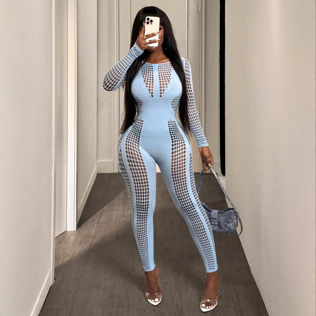 New Womens Slim-fit One-piece Knit Jumpsuit